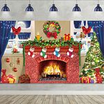 Christmas Fireplace Theme Decoration Supplies, Large Fabric Red Brick Wall Scene Setters Backdrop for Merry Christmas Decoration, Boy Girl Birthday Holiday Party Banner Background, 72.8 x 43.3 Inch