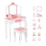 OOOK Kids Vanity Set, Kids Make Up Table, Girls Vanity Set with Mirror and Stool, Makeup Vanity Dressing Table for Kids, Premium Child Vanity Set as Gift, Wooden Pretend Kids Vanity Set.