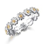 BESTEEL 925 Sterling Silver Daisy Ring For Women Flower Rings 14K Gold Plated Flower Rings You Are My Sunshine Stacking Band Rings Mother Daughter Rings Jewelry Statement Dainty Rings Size 5-10