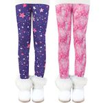 Auranso Girls Fleece Lined Thermal Leggings 2 Pack Kids Winter Thick Warm Cute Printed Trousers, Color A, 10-12 Years (Tag: 160)