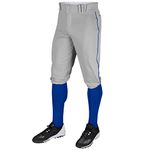 CHAMPRO Triple Crown Knicker Style Baseball Pants with Contrast-Color Braid Piping and Reinforced Sliding Areas Grey,Royal Pipe, Youth X-Small