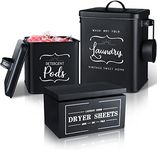 Rtteri 4 Pack Laundry Detergent Storage Container Metal Pods Bin Holder with Scoop Dryer Sheet Holder with Lid Laundry Detergent Organizer Farmhouse Canisters for Beads Powder Organization (Black)