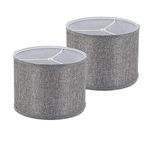 Set of 2 Medium Fabric Lampshades for Table Lamp&Floor Lamp,12 Inch Lamp shades Spider Fitter, Handcrafted Natural Linen Double Drum Lamp Shade,Assembly Required (Grey, 12"x12"x9")