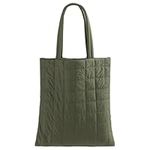 Navaris Puffer Shoulder Tote Bag, Olive Green - Women's Quilted Laptop Bag - Lightweight Large Capacity Totes with Compartment - Puffy Handbag for Women & Men - Travel Hobo Bags