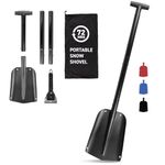 72HRS Collapsible 4-in-1 Aluminum Compact Snow Shovel + Ice Scrapper - Snow Removal in Winter, Emergency Kit for Vehicle, Car, Van, SUV, Truck, Snowmobile, Camping, Gardening (Black, 27”-43”)