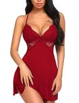 Avidlove Women Sexy Lingerie Lace Babydoll Chemise Nightgown Full Slip Sleepwear Dark Red Large