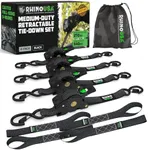 Rhino USA Retractable Ratchet Tie Down Straps (4PK) - 540kg Guaranteed Max Break Strength, Includes 2.5 cm x 3 m Autoretract Tie Downs with Padded Handles. Use for Boat, Securing Cargo - Black