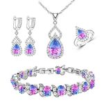 LMXXVJ Women Jewelry Set - Created Multicolor Tourmaline Stone Birthday/Anniversary Mother’s Day Prom Jewelry Gifts for Mom/Wife/Sister/Best Friend,Silver Tone