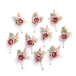 Ling's Moment Boutonniere for Men, 10pcs Groomsmen Guest Boutonniere, Artificial Flowers for Wedding Décor/Prom/Homecoming,etc.Dusty Rose Pink