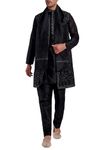 Amazon Brand - Anarva Men's Embroidery Art Silk Traditional Kurta Pajama with Jacket and Scarf Regular Fit 4 Piece Set (Black,Large)