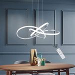 Modern LED Ceiling Pendant Light Spiral Design, 64W Dimmable Pendant Light with Remote Control, Height Adjustable Chandelier Light, for Living Room, Bedroom, Dining Room, Kitchen Island (A - Chrome)