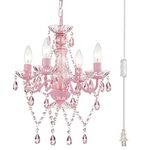 Plug in Chandeliers for Bedrooms with Long Cord Pink Crystal Chandelier for Girls Room Small Chandeliers Light Fixtures Kid Chandelier 4 Light