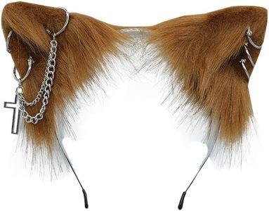 VIGVAN Cat Cosplay Ears Accessories Punk Gothic Cross Cat Ears Headbands clips (Tan)