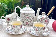 GOLDEN QUEEN'S Pink Shrub Tea Set Tea Set for Tea/Coffee Service - Set of 15 pcs (6 Cups, 6 Saucers, 1 Tea Kettle, 1 Milk Pot, 1 Sugar Pot)