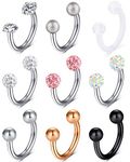 Rajnard 9PCS 16G Surgical Steel Lip Hoop Ring Crystal Cubic Horseshoe Barbell Tragus Cartilage Earring Helix Daith Septum Hoop Piercing Retainer for Women Men 10mm