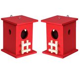 Cket Bird House Nest Breeding Box for Sparrow, Hummingbird, Kingfisher for Balcony and Garden Hanging Wooden with Hanging and Wall Patch (RED) (Pack of 2)