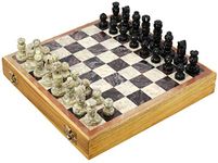 Ajuny Unique Marble Stone Art Carved Chess Set with Wooden Base Board Size 10x10 Inches