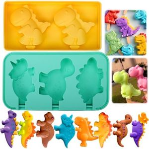 Dinosaur Popsicles Molds, 2Pack-5 Cavity Silicone Popsicle Moulds for Kids, Reusable Unique Dino Ice Pop Molds Maker with sticks, Homemade Ice Cream Mold Easy Release, BPA-Free