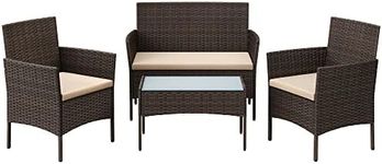 SONGMICS Garden Furniture Sets, Polyrattan Outdoor Patio Furniture, Conservatory PE Wicker Furniture, for Patio Balcony Backyard, Brown and Taupe GGF002K01