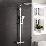 Nes Home | Swan Square Shower Head Thermostatic Exposed Bar Mixer Valve & Riser Rail Kit Handset