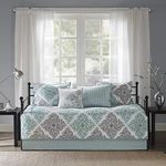 Madison Park Daybed Cover Set - Double Sided Quilting Casual Design, All Season Bedding with Bedskirt, Matching Shams, Decorative Pillow, 75"x39", Diamond Aqua 6 Piece