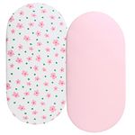 Bassinet Sheets Compatible with Graco Pack ‘n-Play Dome LX Bassinet (not Playard), 2 Pack, 100% Jersey Knit Cotton 190GSM, Ultra Soft Breathable, Floral and Pink