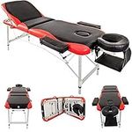 Massage Table Couch Bed Aluminium Deluxe Lightweight Professional Beauty Tattoo Spa Reiki Portable Folded 3 Section with Premium PU Leather and 5 cm High Density Multi-Layer Foam Headrest Arm support and Carrying Bag Red (213cm/15kg/Load capacity 250 kg)