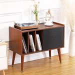 Garvee - Record Player Stand with Charging Station and USB Ports, Large Storage Space Holds up to 300 Albums, Vinyl Record Storage Cabinet,