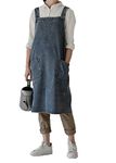 Pincy Unisex Denim Apron No-ties - Cross Back Apron with Pockets for Cooking Kitchens (Blue)