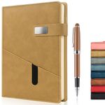 A5 Lined Leather Journal with Pen, 240 Pages Refillable Hardcover Notebook with Pocket and Magnetic Buckle, 80gsm Thick Daily Diary for Men and Women, Great Gift for Business School Travel Personal - Khaki