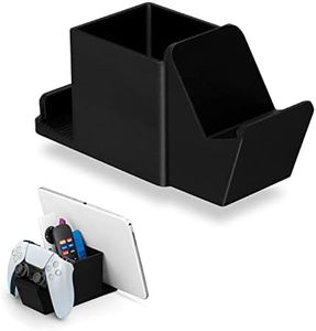 Desk Organizer with Game Controller Holder, Tablet Stand for iPads/iPhones, TV Remote & Pen Storage, Reduce Desktop Clutter, Have All Your Side Table Items in One Space (Black)