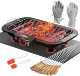 Pelikas Electric Barbeque Grill 2000W Tandoori Maker Indoor Outdoor Non Stick Electric Grill Non-Slip Feet Barbeque Grill Set for home Removable Water Filled Drip Tray, 12 Stick, Glow And 2 Oil Brush