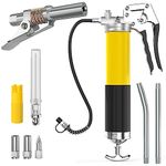 Grease Gun, 7000 PSI Heavy Duty Pistol Grip Grease Gun Coupler Set with 14 oz Load, 18 Inch Spring Flex Hose, 1 Grease Injector Needle,1 Sharp Type Nozzle, 2 Working Coupler and 2 Extension Rigid Pipe