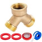 Breezliy Solid Brass Lead-Free Body Backyard 2 Way Y Valve Garden Hose Connector MHT 3/4 Inch Thread Splitter Adapter,2 Silicone Hose Washers&1 Gasket with Screen&Teflon Tape