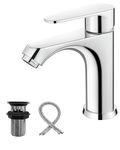 Borlon Chrome Basin Mixer Tap for 1 Hole, Single Lever Handle Bathroom Sink Taps with Pop-up Waste and Monobloc G1/2 Hoses