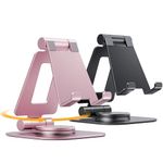 NULAXY 2-Pack 360 Rotating Phone Stand, Fully Adjustable Foldable Phone Holder, Aluminum Desktop Cradle with Swivel Anti-Slip Base, Office Accessories for All Phones, Black & Rose Gold