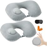 NARUTOO 2PCS Inflatable Travel Pillow, Adjustable Inflatable Neck Pillow, Portable Fast Inflatable Pillow U-Shaped with Sleep Mask,Earplug and Carry Bag, for Airplanes, Traveling (Grey)