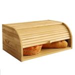 KIFIKITCHEN Bamboo Bread Box Space Saving Rustic Roll-Top Bread Bin for Countertop - Store Bread Cake and Baked Goods - 15 x 9.8 inches (Sliding door)