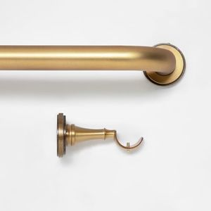 TWOPAGES Gold Wrap Around Curtain Rod for Windows 120 to 170 Inches, 1.25" Heavy Duty Adjustable Room Darkening Drapery Rod, Burnished Brass