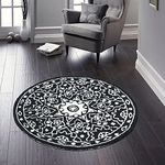 THE HOME TALK Tufted Round Wool Carpet | Area Rugs for Living Room, Bed Room, Hall, Coffee Tableb| Hand Tufted Rugs | Black & Grey | 3' Round