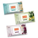 Tulips Refreshing/Makeup Remover Wet Wipes plant based fibre wipes LID Pack, Individual Pack (Tropical Paradise, Cucumber Avocado & Valley of Flowers Combo-3)