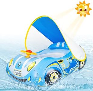 Qoosea Baby Pool Float with Canopy UPF50+ Sun Protection & Toy Play Steering Wheel Baby Swimming Float with Patch Kit for Babies Aged 3-36 Months Swim Float (Blue)
