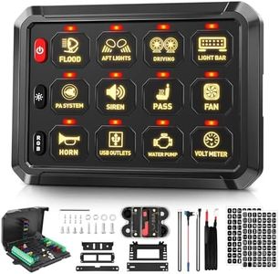 RGB 12 Gang Switch Panel, Momentary ON-Off Touch Switch Box Circuit Control Relay Systerm Circuit Breaker, Auxiliary LED Toggle Switch for 12V Car UTV Truck Camper RV ATV SUV