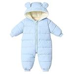 BRONG Baby Girls Boys Snowsuit Winter Coat Newborn Thick Zipper Jumpsuit Infant Windproof Hooded Fleece Romper Outerwear Blue 9-12 Months