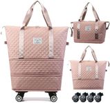 4 in1 Expandable Travel Bag with Removable Wheels Rolling Duffel Bag with Wheels,Foldable Duffle Bag,Detachable Rolling Wheels,Rolling Luggage Bag Carry on Duffel Bag,Wheeled Travel Duffle Bag (Pink)