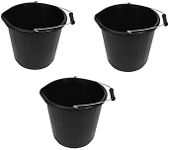 3 X 3 Gallon Bucket/Builders Bucket 14 Litre Water Mixing Storage Plastic Measuring Guide Bucket With Handle- Made in UK (Black)