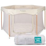 Tutti Bambini Baby Playpen - Foldable Playpen for Baby & Toddlers with Breathable Mesh Walls, Padded Frame, Zip Door & Fitted Playpen Mat, Baby Play Pen with Travel Bag (135 cm x 135 cm x 75 cm), Ecru