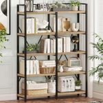 FATORRI Bookshelf, Industrial 5 Tier, Rustic Wood Etagere Bookcase, Metal Tall Book Shelf with Large Open Shelving Unit (Rustic Oak, 51 Inch Wide)