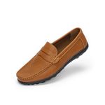 Rusffes Men's Loafers Flat Slip-on Driving Shoes Breathable Casual Moccasin Shoes Yellow Brown 9.5uk