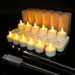 Ymenow Rechargeable Tea Lights Candles, 12pcs Electric Battery Flameless LED Candles Flickering Candle Set with Charging Station, USB Cable & Candle Cups for Room Halloween Christmas Decorations